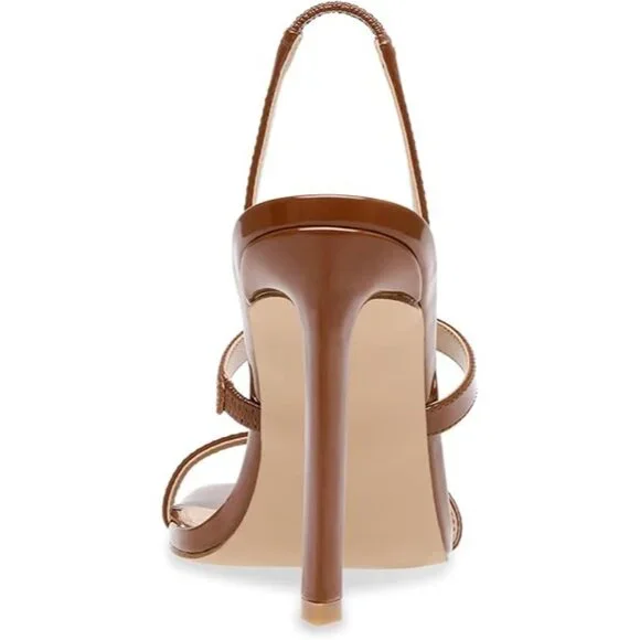 Steve Madden Gracey Heeled Strappy Dress Sandal Womens Size 11 Cognac Patent - Picture 2 of 4
